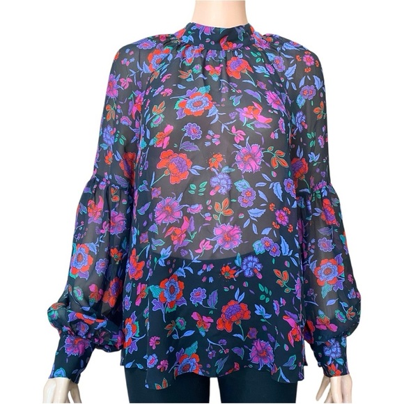 Veronica Beard Tops - Veronica Beard Cicely Silk Floral Blouse Sheer Balloon Sleeve Size 8